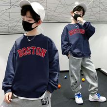 儿童春季新款假两件韩版卫衣棉质中大童洋气百搭上衣男童叠穿系