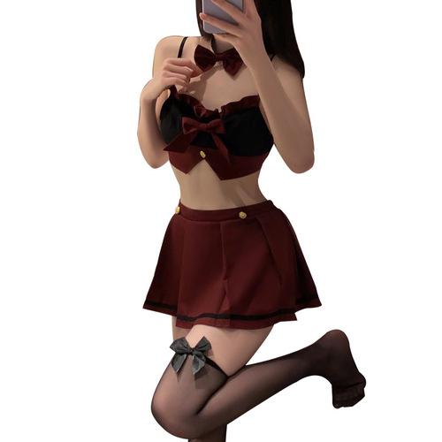 Guiruo Sexy Lingerie Sexy JK Uniform Cosplay Sweet Bow Student Wear Female Uniform Set 3087