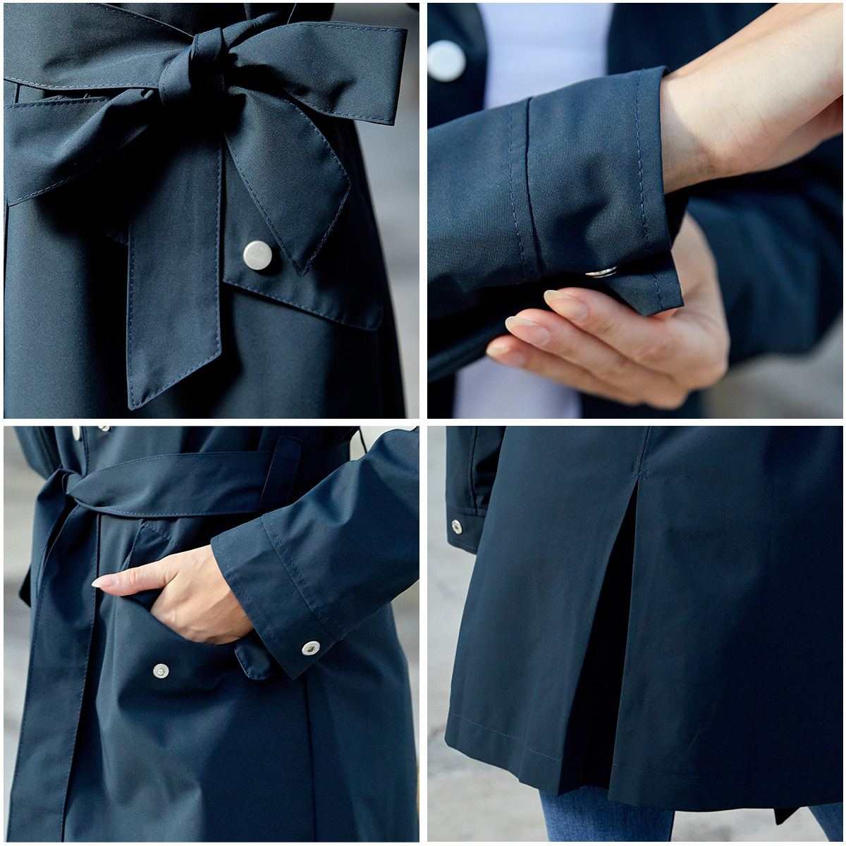 Women's Clothing Spring and Autumn Hooded Water Repellent Jacket with Belt Thin Casual Loose Windbreaker _voghion.com
