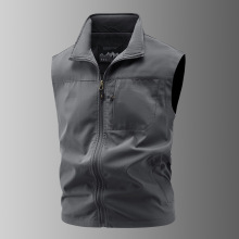 跨境新款马甲男立领多口袋户外防风休闲运动团购背心马甲可印logo