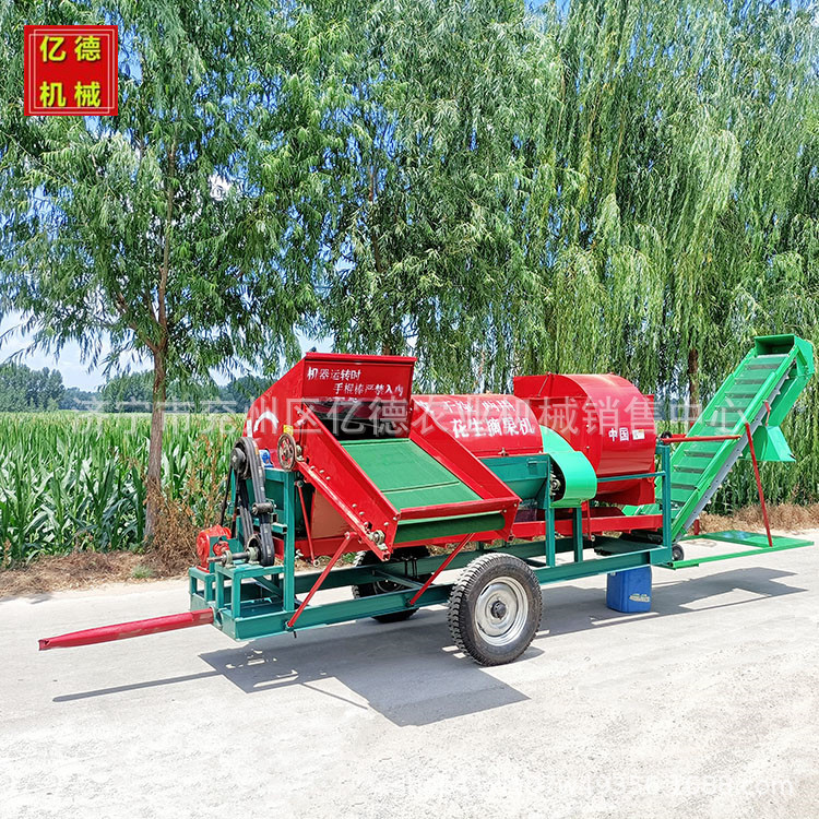 花生自动上料秧果分离机拖拉机牵引摘果机大型干湿两用花生摘果机