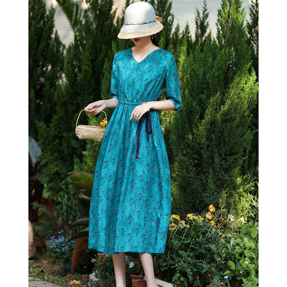 Новое Платье с принтом Рами, длинное платье больших размеров на шнуровке, легкая и высококачественная Женская одежда с короткими рукавами