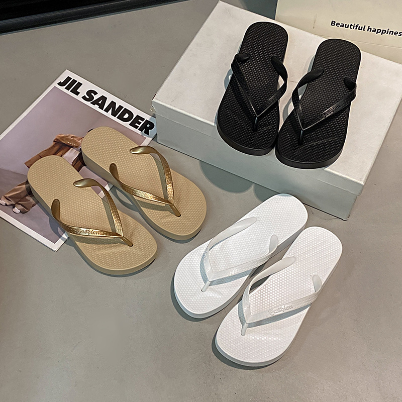 Chanclas de suela gruesa para mujer, chanclas de verano, zapatillas de playa, vacaciones junto al mar, sandalias antideslizantes, sandalias transfronterizas