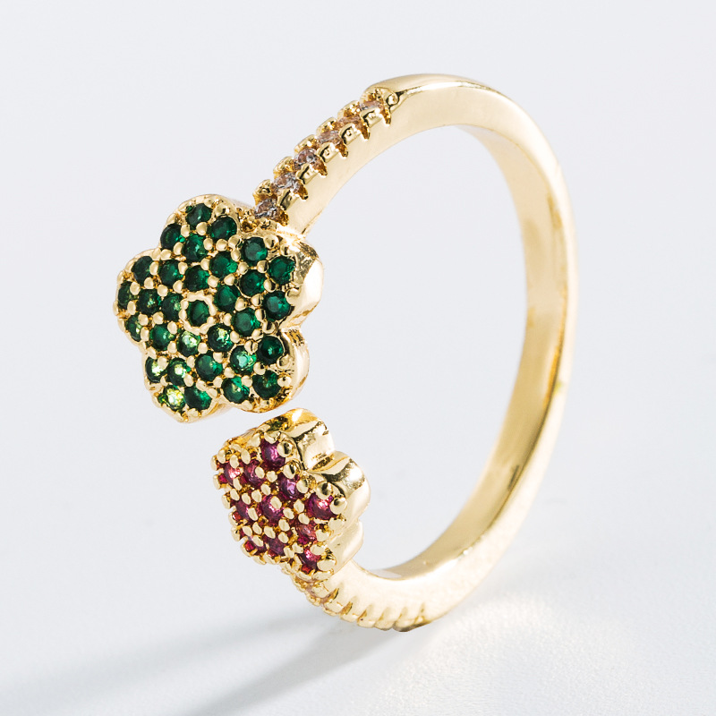 fashion geometric heart dripping oil copper micro-inlaid zircon ring