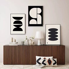 極簡抽象棋盤格高級感裝飾畫北歐黑白灰客廳餐廳掛畫侘寂風落地畫