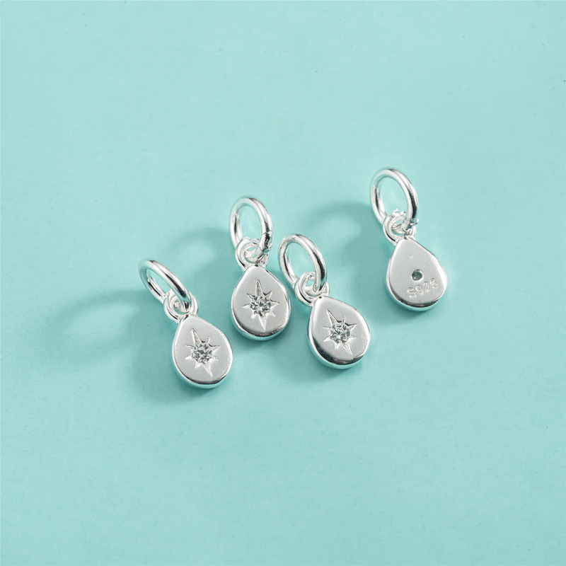 S925 Sterling Silver Electroplated Fine Craftsmanship Water Drop Small Pendant with Diamond-Encrusted Eight-Pointed Star Charm Korean Style Crystal Bracelet Necklace Pendant