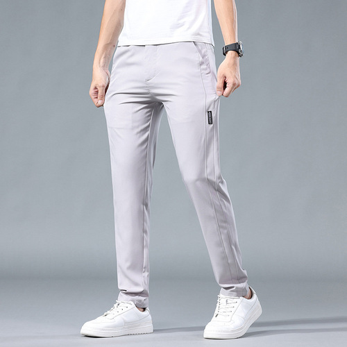 Ice Silk Men's Casual Trousers, Slim Stretchy 2025 Trendy Summer Thin Quick-Dry Pants for Men, Sports Trousers