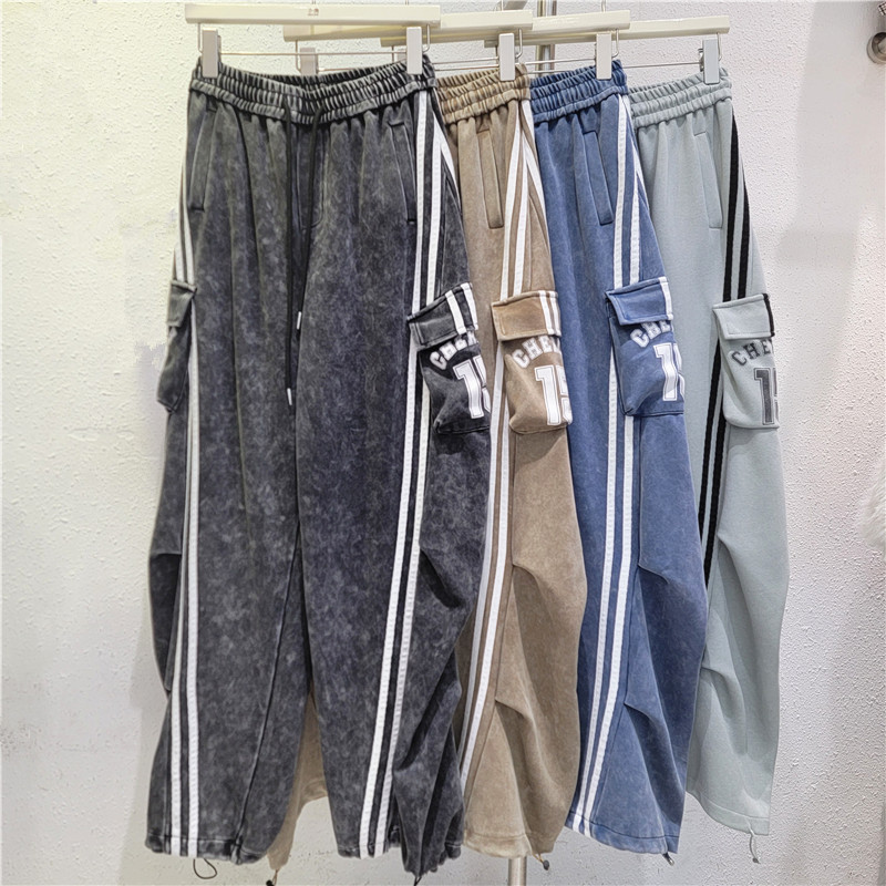 Pantalones de trabajo de moda europea, pantalones de trabajo de mujeres, primavera y otoño, nuevos temperamentos casuales a rayas, pantalones de piernas anchas, pantalones de toallas