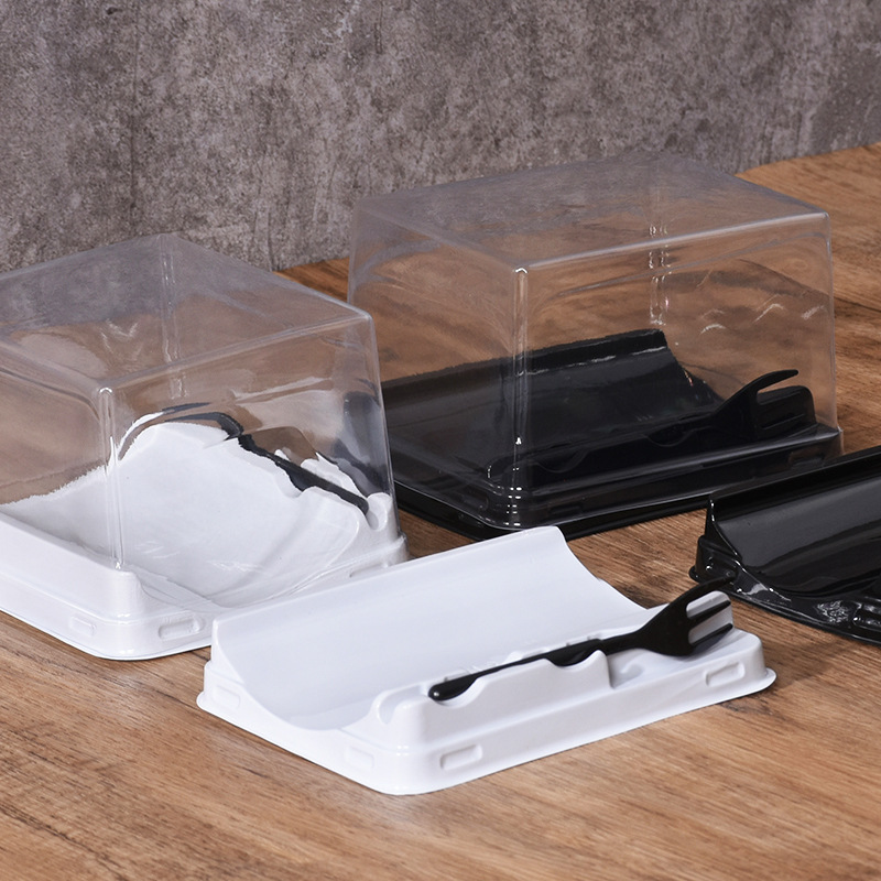 Hilo de carne seca rollo de pastel caja de embalaje con tenedor transparente PET yema de huevo crujiente hojaldre galleta toalla rollo pastelería hornear caja