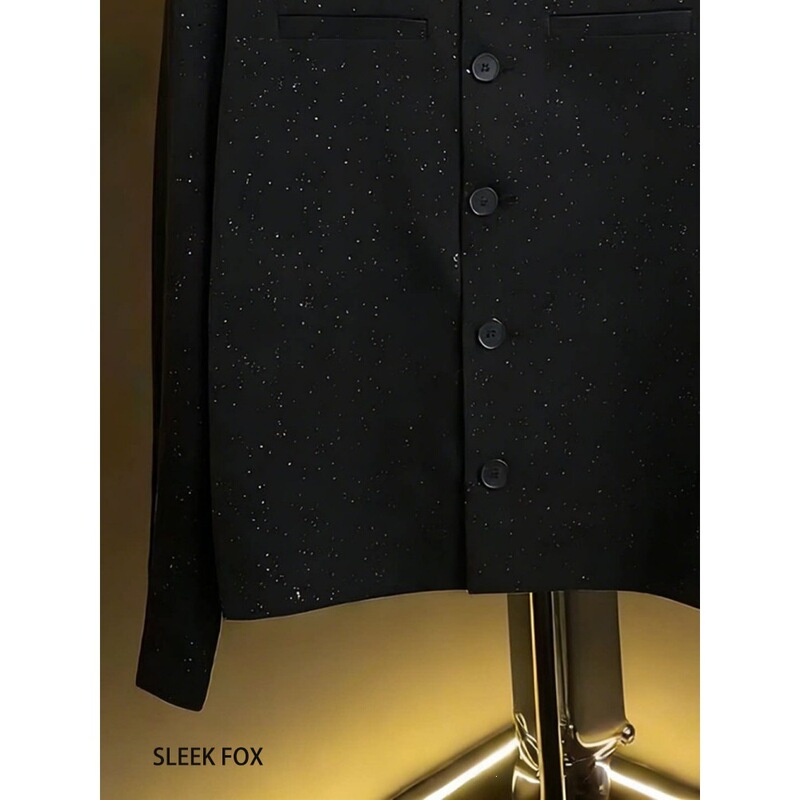 New Chinese-style sequined black blazer, Korean version, trendy starry pattern, cool and stylish jacket, versatile and breathable summer top New Chinese-style sequined black blazer, Korean version, trendy starry pattern, cool and stylish jacket, versatile and breathable summer top