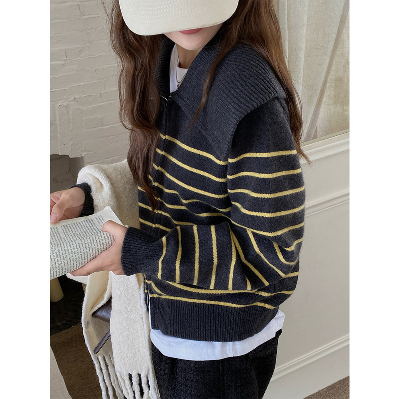 Korean Girly Age-Reducing Navy Collar Pullover Knitwear for Women with Design Autumn and Winter Warm Half-Open Collar Knitwear Zez