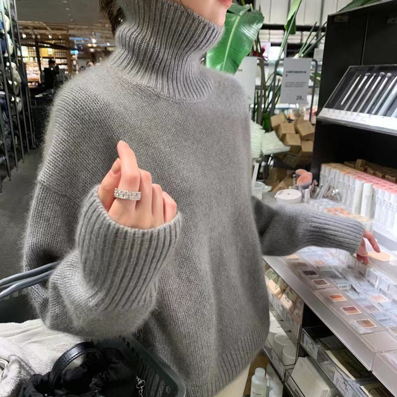 ゆったりとした怠惰な高襟100純ウールジャケット24秋冬新型快適保温女性プルオーバー