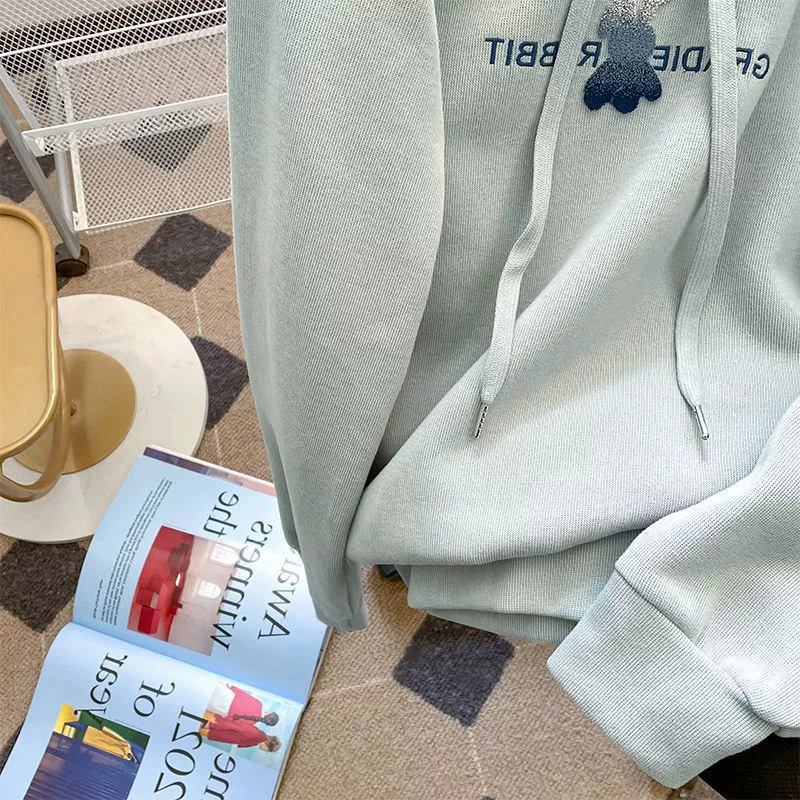 Spring autumn velvet rabbit, thin hoody, jacket for students, 2024 years, South Korea, oversize