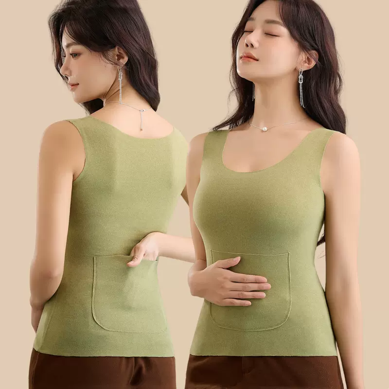 德绒无痕护腰保暖背心女大码前后双兜显瘦御寒加口袋新爆款打底衫