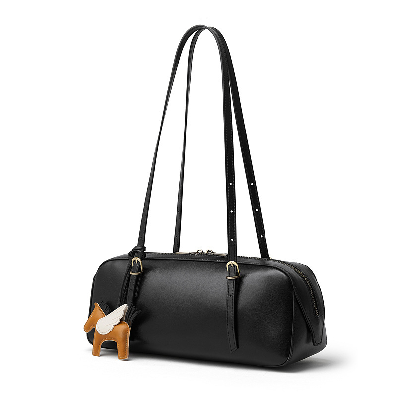Genuine Leather Underarm Bag Vintage Bowling Bag For Women Versatile Niche Vegetable-Tanned Top Grain Cowhide Handbag - Thumbnail 8