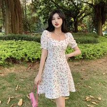 温柔风碎花连衣裙春夏法式新款淑女气质中长款收腰显瘦短袖茶歇裙