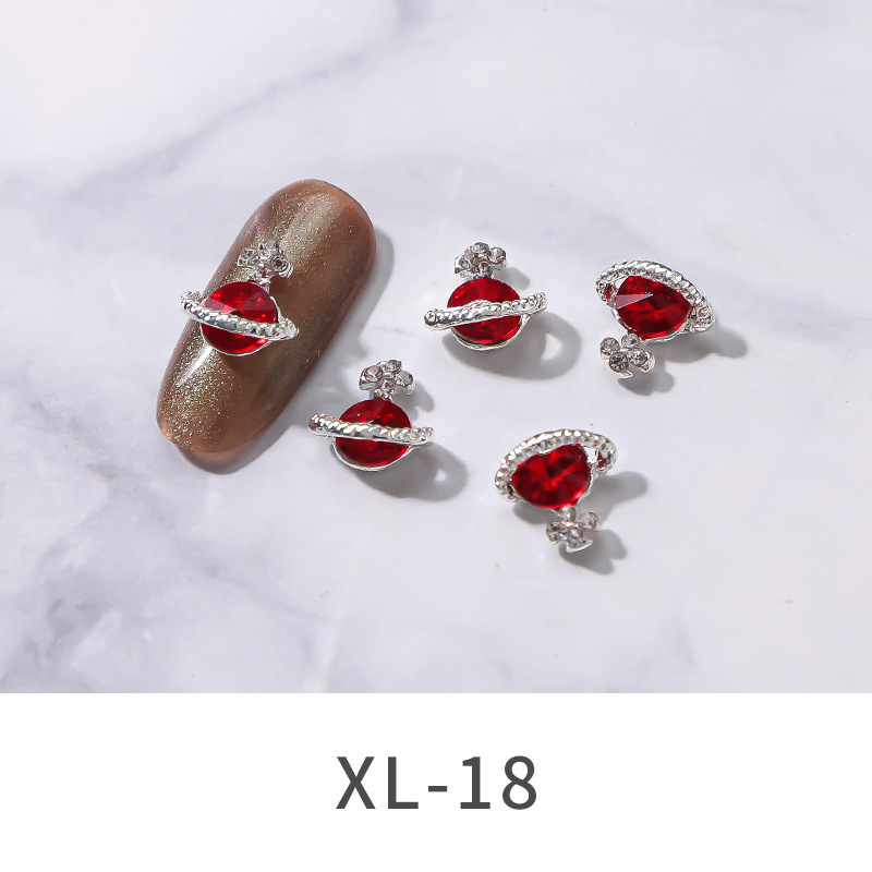 2021 Nueva joyería de Planeta de aleación de uñas popular transfronteriza brillante multicolor Luz de lujo incrustado en diamante uñas decoración de cielo estrellado