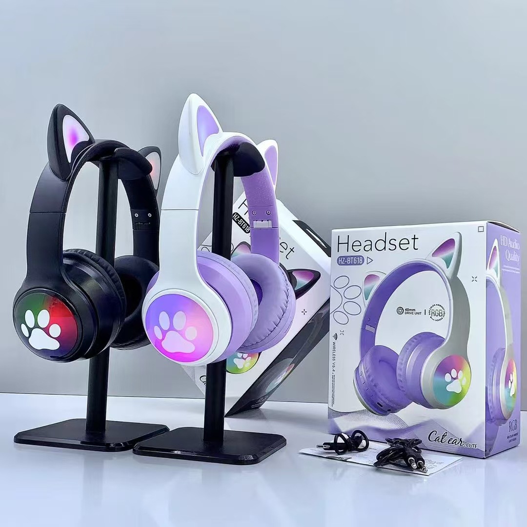 Comercio exterior transfronterizo BT618 orejas de gato luminosas auriculares Bluetooth radio competencia auriculares dibujos animados lindo image 4