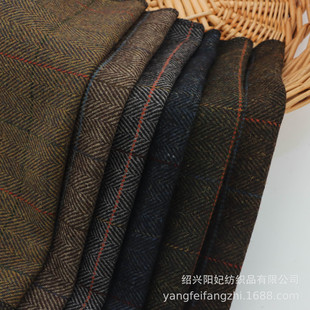 Brushed Herringbone Wheated Plaid Woolen Yarn-Dyed Fabric Autumn and Winter Outwears Shoes and Hats Clothing Woolen Materials in Stock