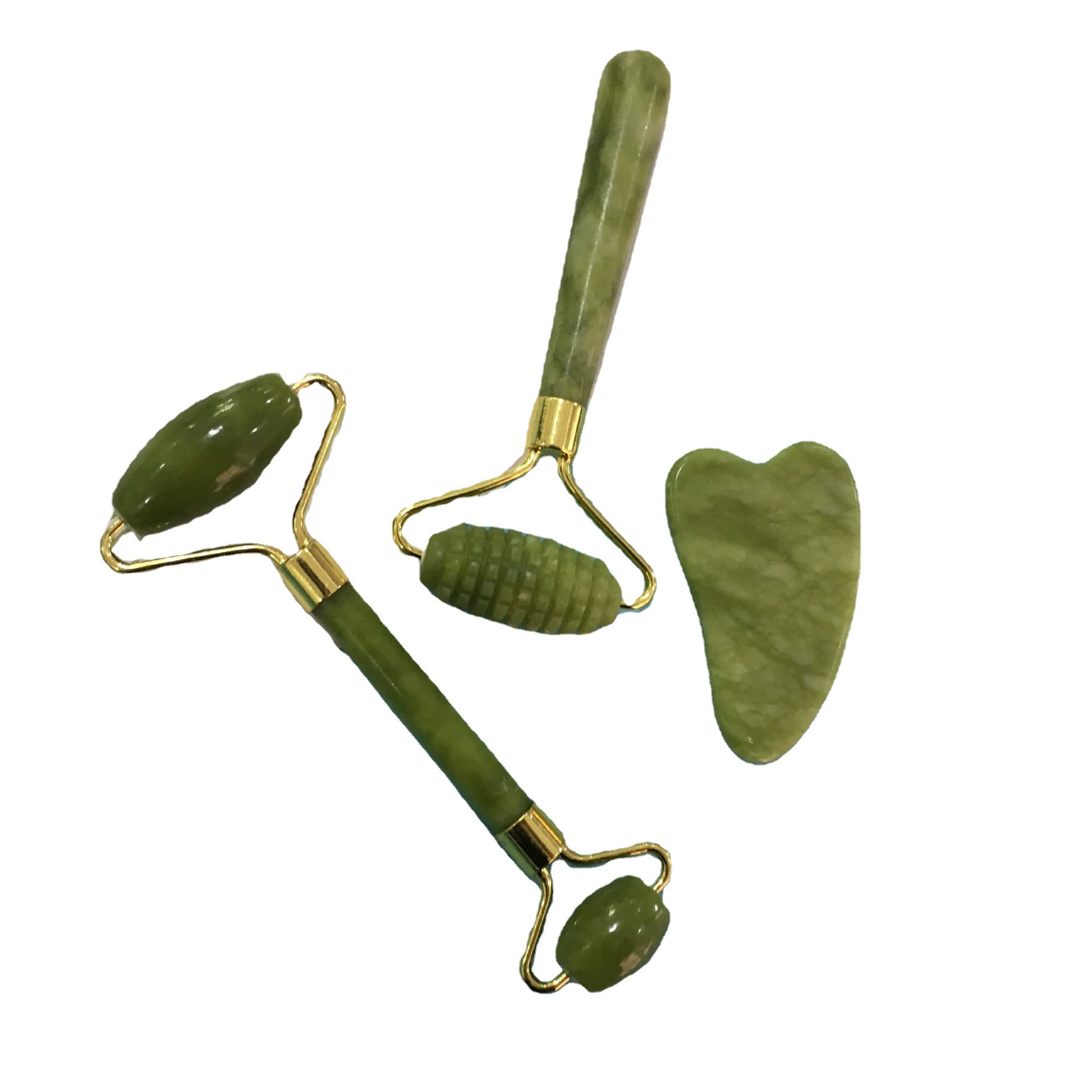 Набор Jade facial roller и Gua Sha, натуральный камень, двойная головка ролика + скрабер, компактный