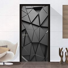 3D黑色格子小屋門貼翻新自粘臥室牆PVC貼紙 亞馬遜