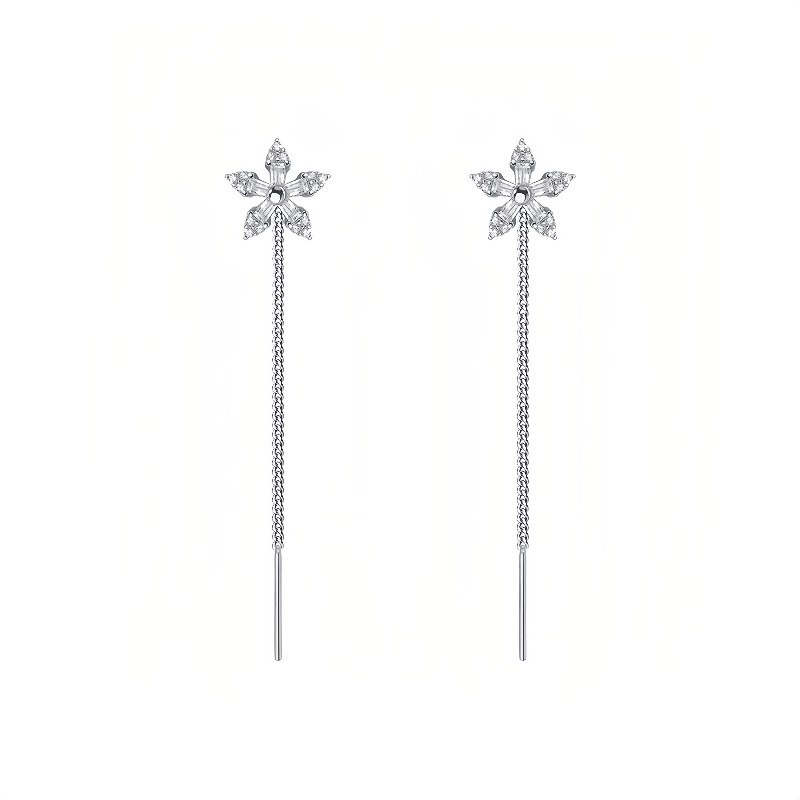 S925 plata esterlina chapado 14K oro cristal flores largas líneas de orejas bordadas nicho femenino diseño de lujo ligero de alto nivel auriculares versátiles