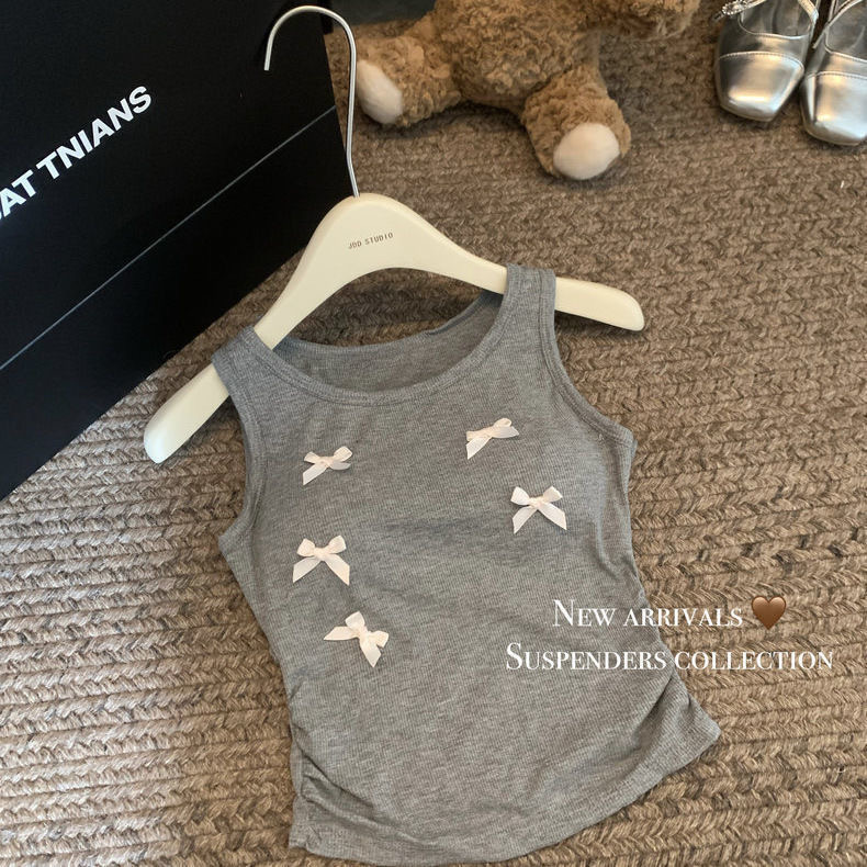 Sweet Spice Girl Bow with Chest Pad Camisole Women's Summer New Style Unique Chic Slim Look Inner Wearing Top