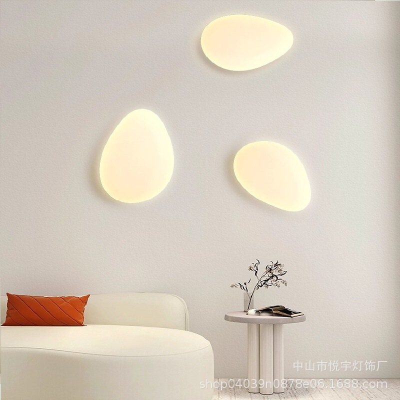 Full Spectrum Eye Protection Pebble Wall Lamp Cream Style Living Room Background Wall Lamp Bedroom Bedside Art Lamp Zhongshan Lamps