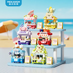 跨境兼容乐高小卖部贩卖车建筑街景积木卡通模型摆件儿童益智玩具