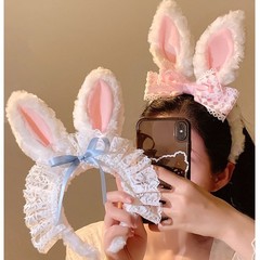 かわいいレースのウサギの耳のカチューシャの少女のぬいぐるみの顔のカチューシャの甘いウサギの蝶結びのカチューシャの新型