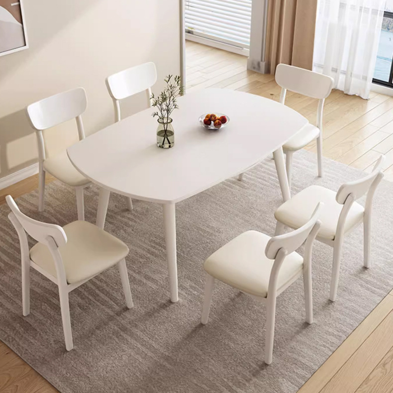 Blanco puro estilo crema roca placa mesa de comedor y silla retráctil plegable combinación redonda moderno simple pequeño apartamento sala de estar hogar