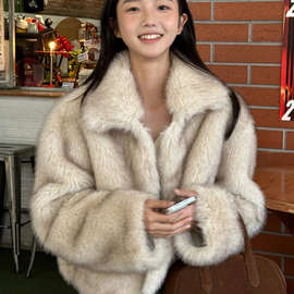 休闲毛绒宽松新款秋冬棉服2025气质狐狸毛皮草外套毛大衣女短款潮