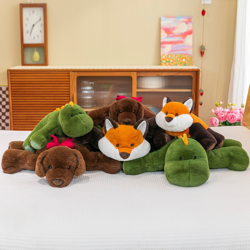Mulula nuevo super suave mentira dinosaurio muñeca de peluche de juguete perro muñeca zorro dormir almohada femenina al por mayor