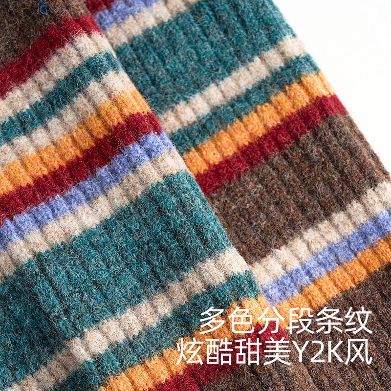美式复古风腿套2025早秋新款条纹针织堆堆袜y2k辣妹个性羊毛袜套|undefined