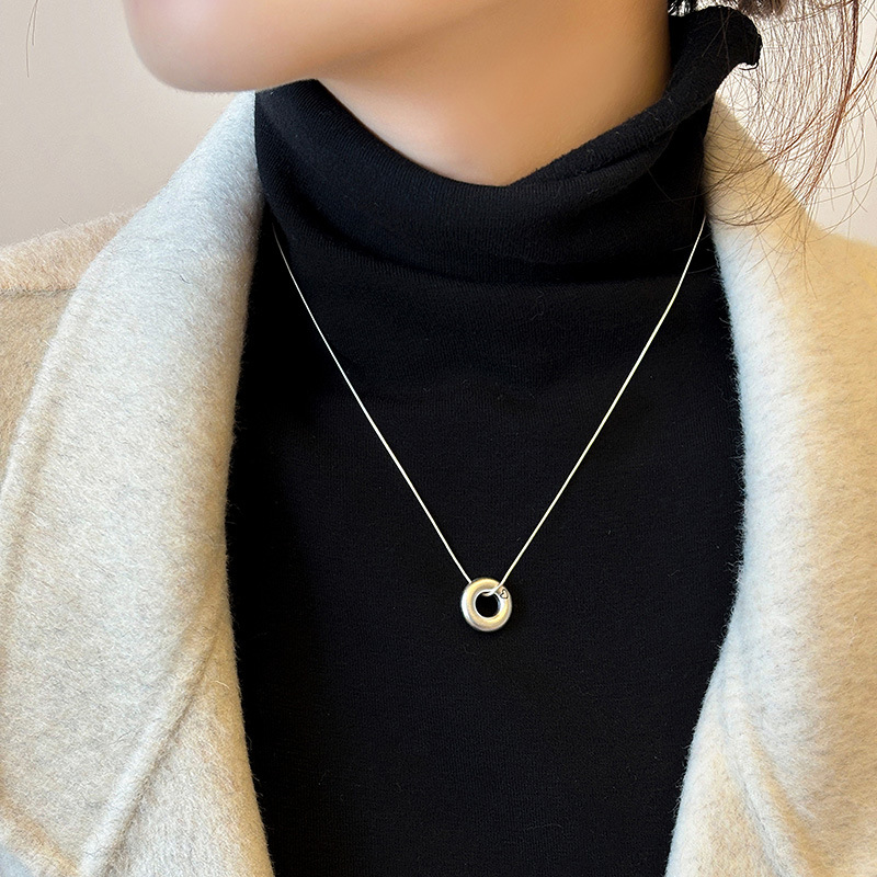 S pure silver heart-shaped buckle women's Japanese and Korean fashion set necklace personalized round ear rings, give_voghion.com