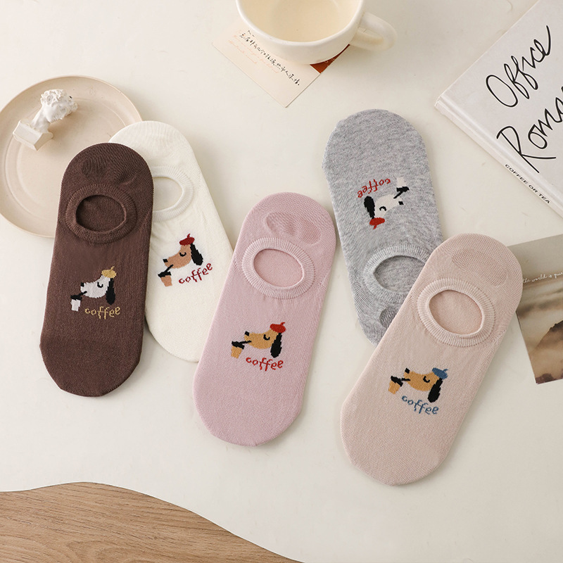 Socks Women's Summer Cartoon Women's Invisible Socks Korean Fashionable Short Socks Shallow Mouth Low-top Doug Shoes Socks Cover Sweat-absorbent Cotton Socks