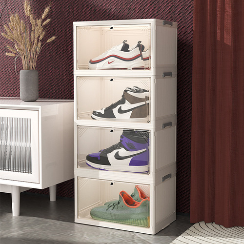 Overflow Japanese-style shoe box storage box flip cover installation-free foldable mobile space-saving artifact thickened shoe cabinet