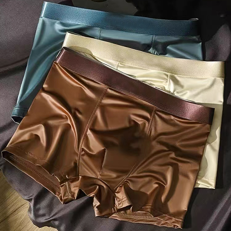 824-Solid Color Ice Silk European Style Satin Men's Ice Silk Underwear Soft Silky Shorts Men's Summer Style
