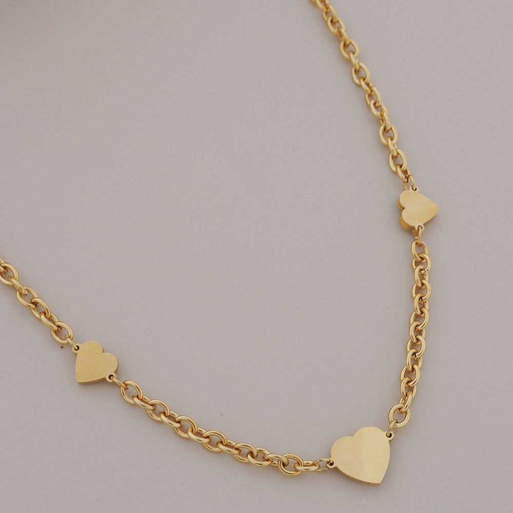 Women Sweet Heart Shape Stainless Steel Necklace Plating Zircon Stainless Steel Necklaces_colorza_2