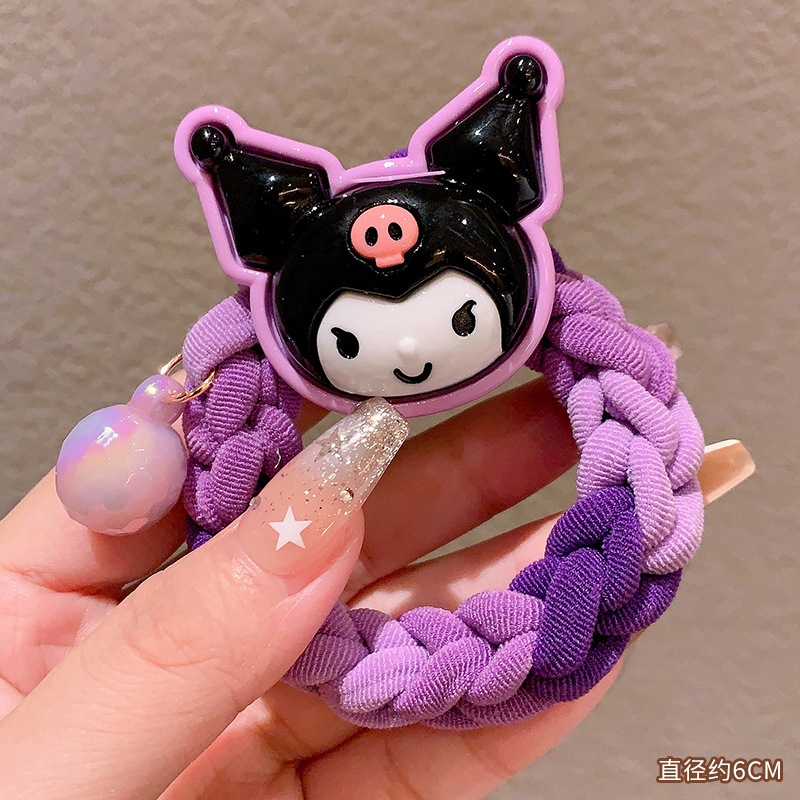 Sanrio colorido tejido de otoño e invierno para niños cuerda de pelo de dibujos animados linda chica banda de goma tocado alto elástico diadema duradera