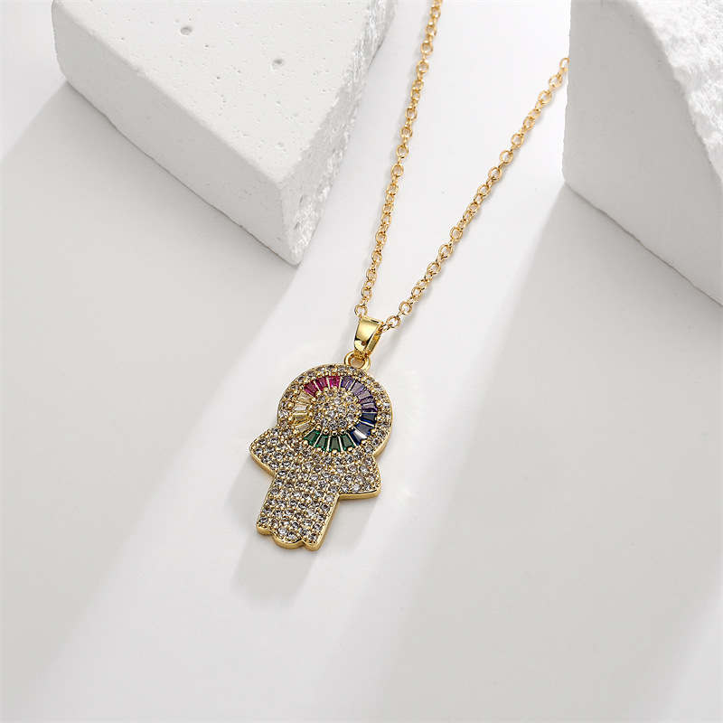 Fashion Devilu0027S Eye Palm Copper Pendant Necklace Inlay Zircon Copper Necklaces