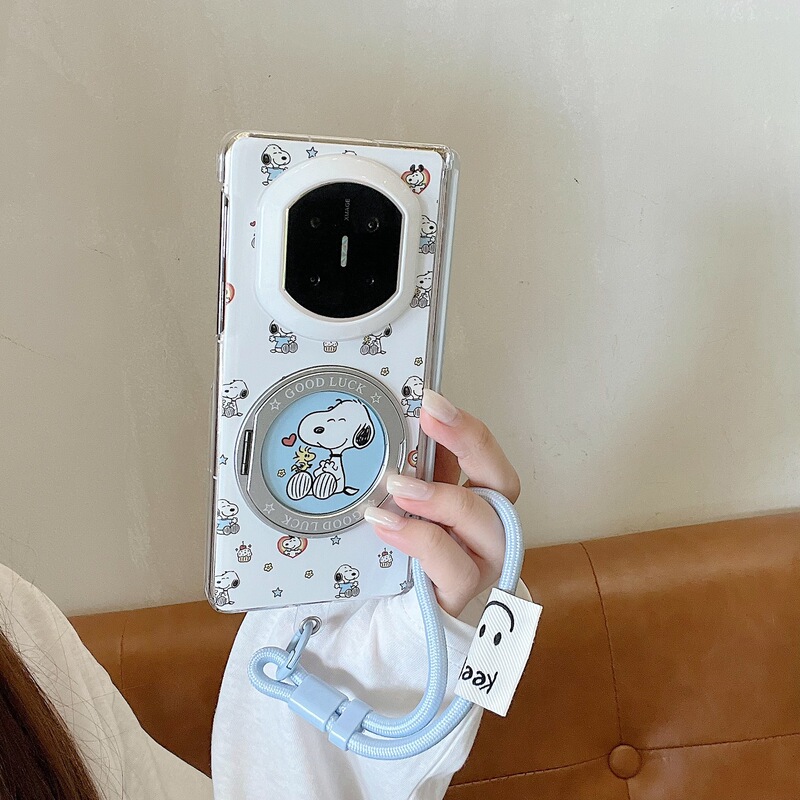 Cute blue and white Snoopy 360-degree stand with dual center axes, compatible with Huawei Mate X7/X6/X5 phone cases
