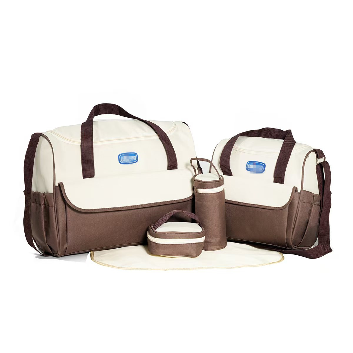 Conjunto de Cinco Piezas de Bolsa Maternal Acolchada con Diseño de Cuadros, Bolsa Maternal Multifuncional de Gran Capacidad para Guardar Pañales, de Hombro o Cruzada