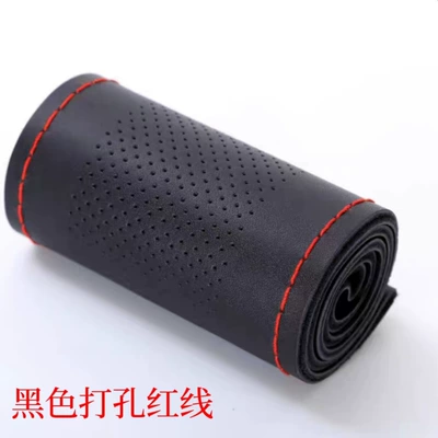 Wheel Cover, Breathable, Non-Slip, Universal for: Steering wheel cover - imported-top-grain-leather-perforated-with-red-stitching-38