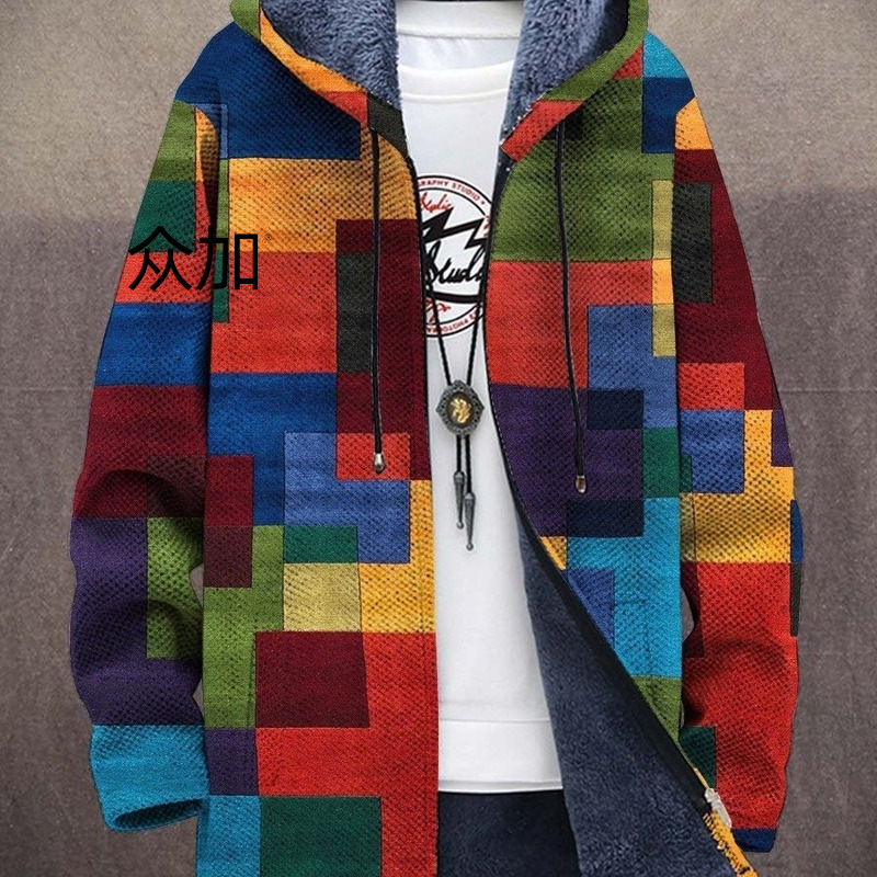 跨境新品猫咪系列冬季棉服 休闲男士拉链连帽开衫棉服里布灰色