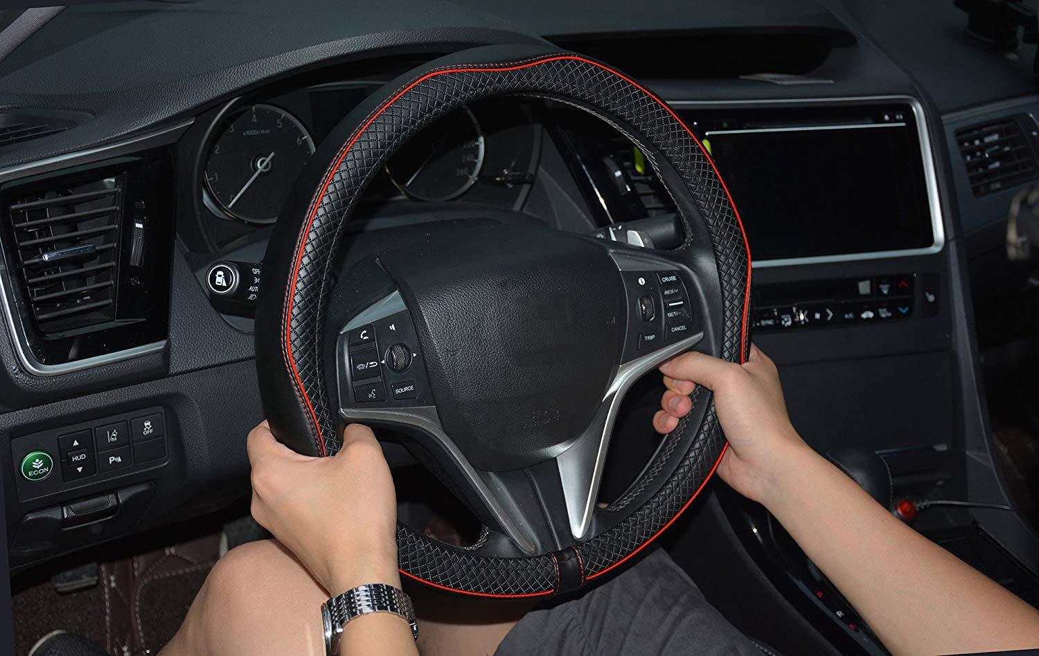 New Cross-Border Foreign Trade Car Steering Wheel Cover, Fashionable Diamond-Shaped Three-Dimensional Embossed Leather Car Handle Cover, Suitable for All Seasons