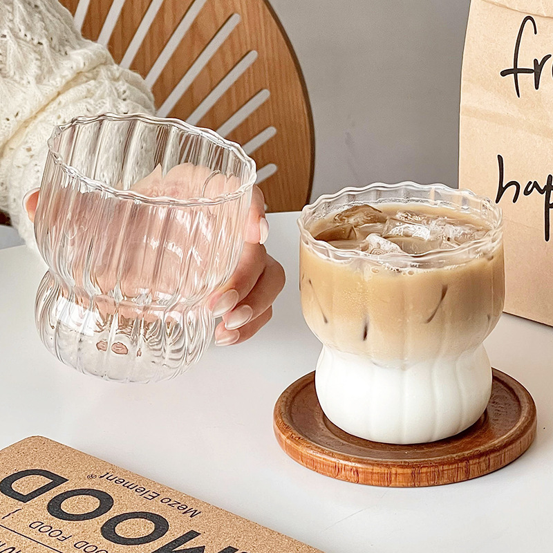 Chubby Vertical Pattern Bud Cup High Borosilicate Glass Transparent Household Single-Layer Cup Heat-Resistant Ice American Latte Coffee Cup Chubby Vertical Pattern Bud Cup High Borosilicate Glass Transparent Household Single-Layer Cup Heat-Resistant Ice American Latte Coffee Cup