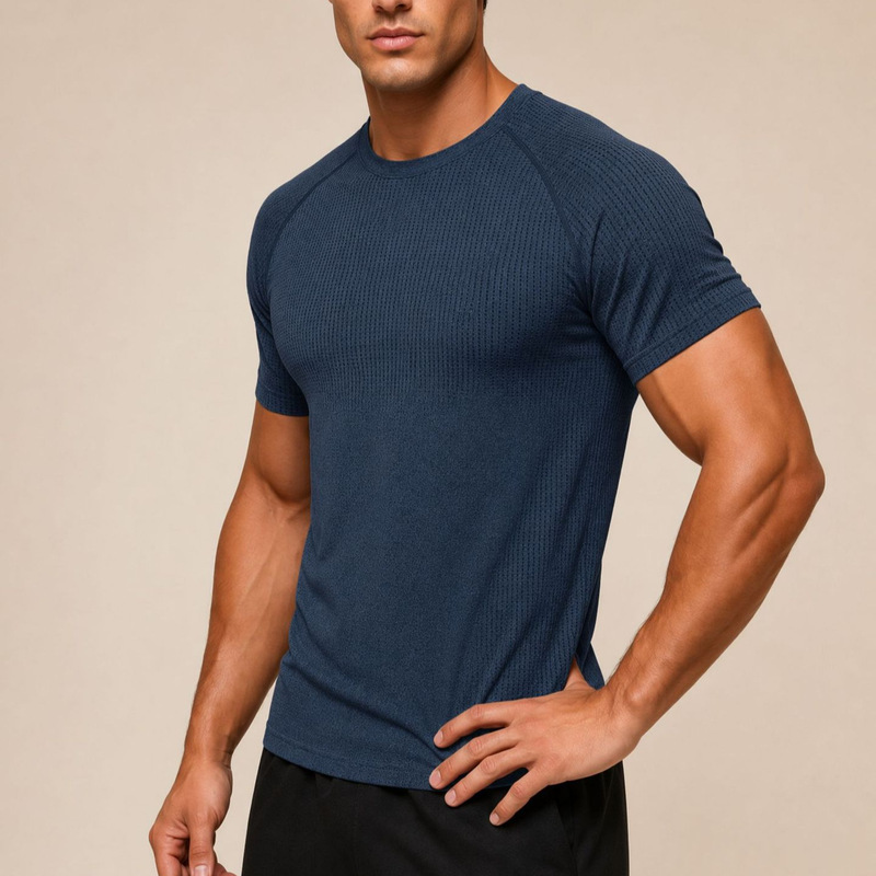 Men's Fitness Short-Sleeved T-Shirt Summer Breathable Quick-Drying Elastic Slim Fit Running Training Sports Sweat-Absorbent Lightweight Top