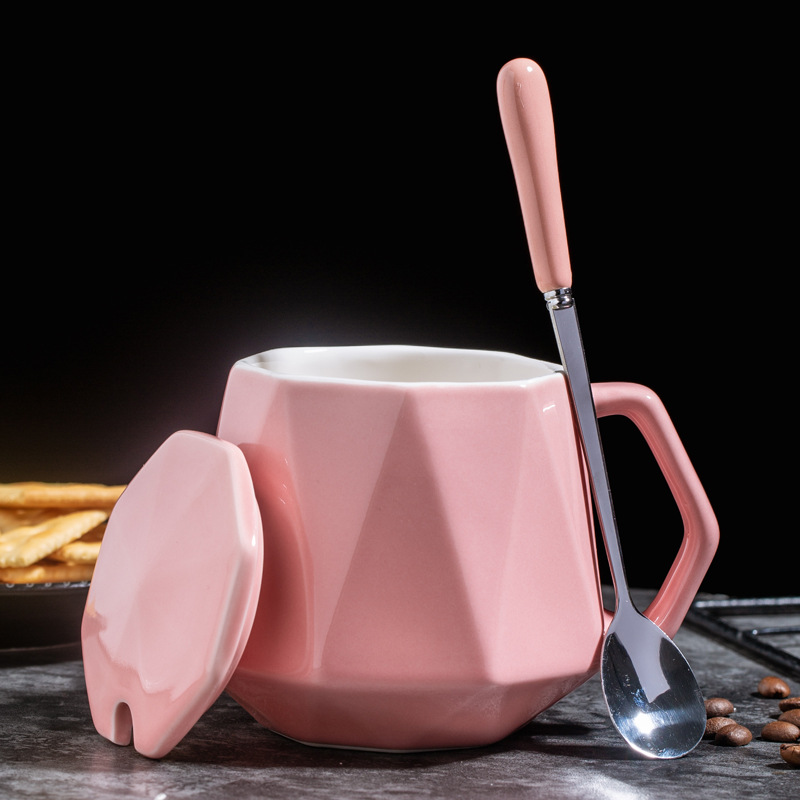 Taza de cerámica geométrica Taza poligonal Taza de agua Taza de café Taza de desayuno LOGO tallado