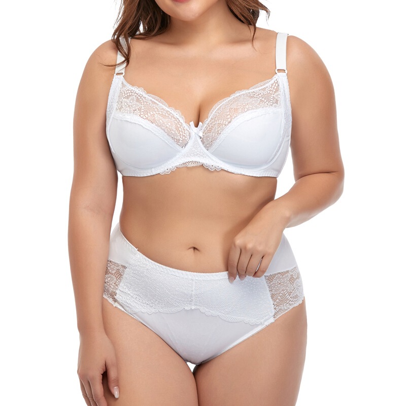 New Large Size Women's Bra Set Cross-border Exclusive for Women's Underwear with Steel Ring Lace Edge Women's Thin Mold Cup Bra